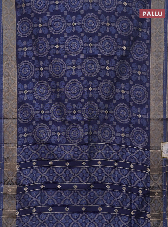 Semi dupion saree navy blue and blue shade with allover thread weaves and zari woven border