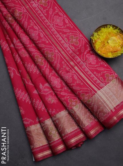 Semi dupion saree pink and dark pink with allover thread woven ikat weaves and zari woven border