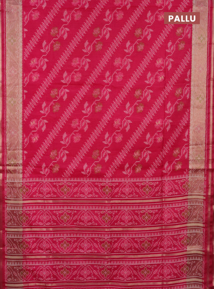 Semi dupion saree pink and dark pink with allover thread woven ikat weaves and zari woven border