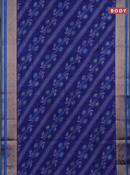 Semi dupion saree blue and cs blue with allover thread woven ikat weaves and zari woven border