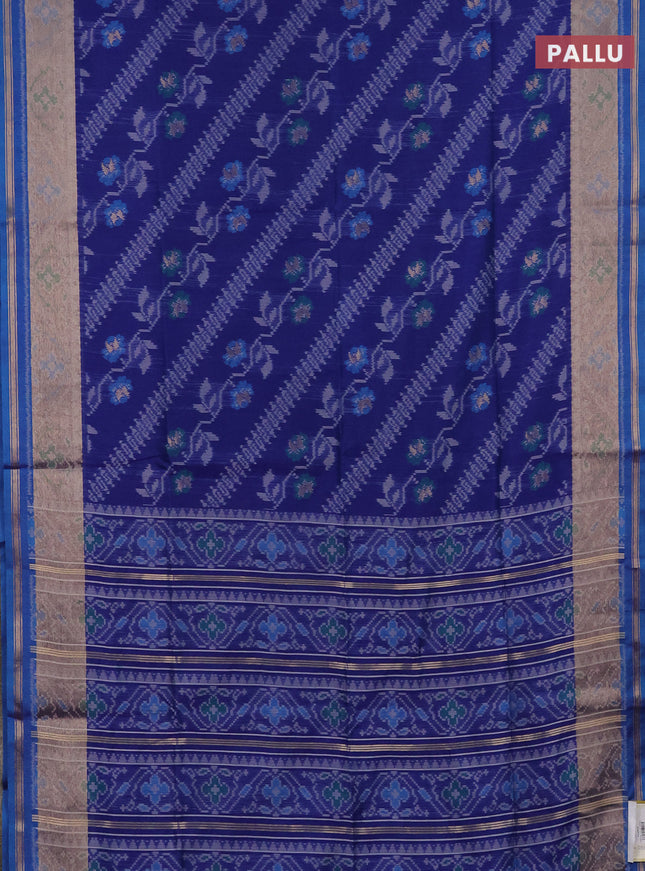 Semi dupion saree blue and cs blue with allover thread woven ikat weaves and zari woven border