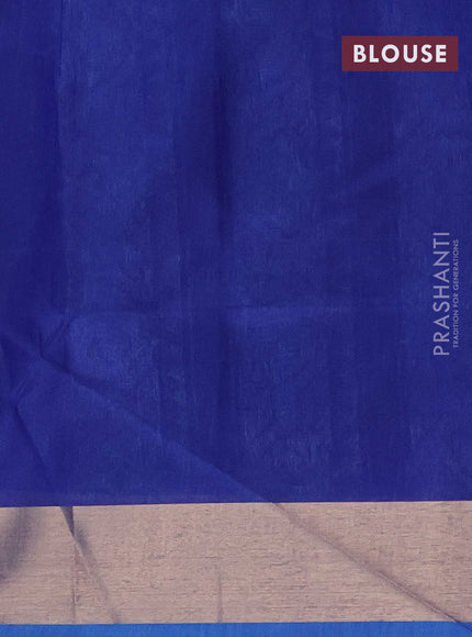 Semi dupion saree blue and cs blue with allover thread woven ikat weaves and zari woven border