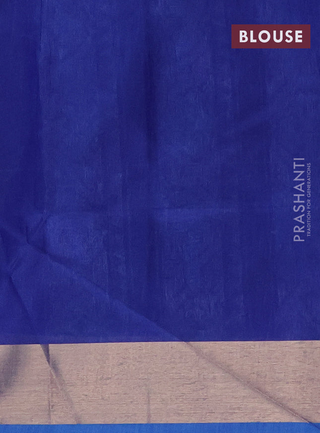 Semi dupion saree blue and cs blue with allover thread woven ikat weaves and zari woven border