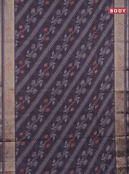 Semi dupion saree grey with allover thread woven ikat weaves and zari woven border