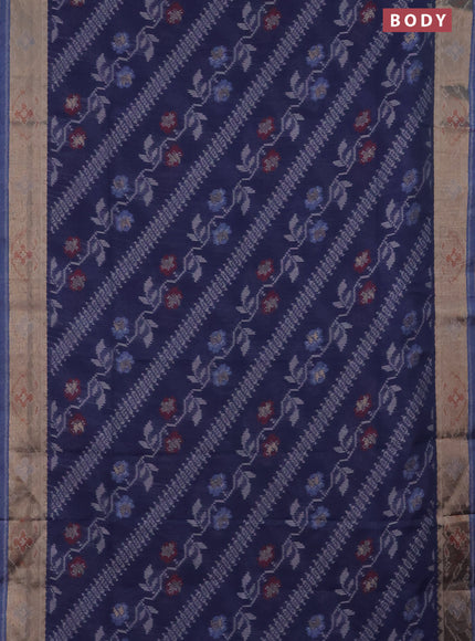 Semi dupion saree navy blue and blue shade with allover thread woven ikat weaves and zari woven border