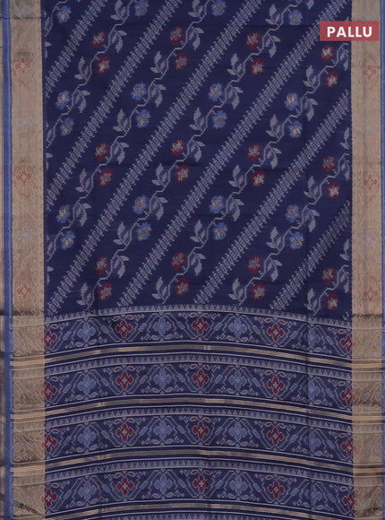 Semi dupion saree navy blue and blue shade with allover thread woven ikat weaves and zari woven border