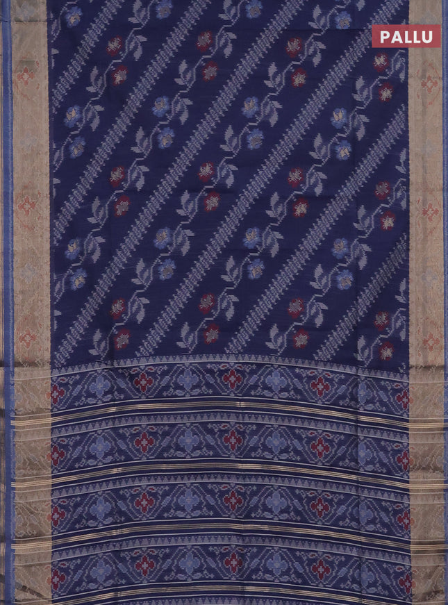 Semi dupion saree navy blue and blue shade with allover thread woven ikat weaves and zari woven border