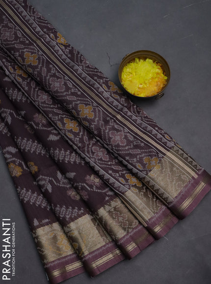Semi dupion saree coffee brown and wine shade with allover thread woven ikat weaves and zari woven border