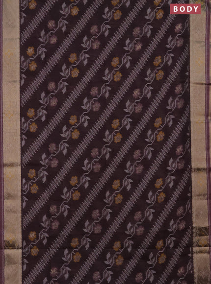 Semi dupion saree coffee brown and wine shade with allover thread woven ikat weaves and zari woven border