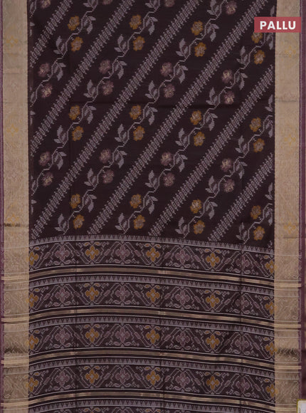 Semi dupion saree coffee brown and wine shade with allover thread woven ikat weaves and zari woven border