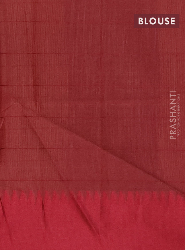 Semi dupion saree beige and maroon with allover checked pattern and temple design thread woven border