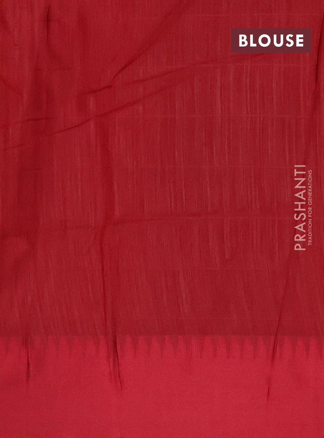 Semi dupion saree peach orange and maroon with allover checked pattern and temple design thread woven border