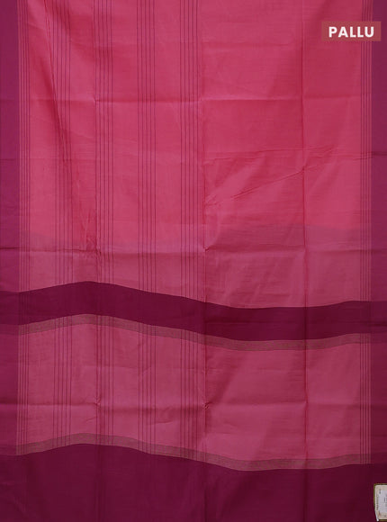 Semi dupion saree light pink and purple with allover thread stripe weaves and thread woven border