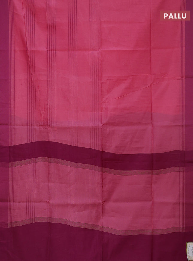 Semi dupion saree light pink and purple with allover thread stripe weaves and thread woven border