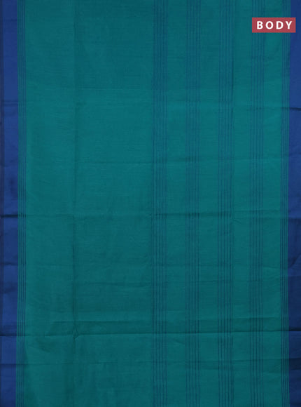 Semi dupion saree teal green and blue with allover thread stripe weaves and thread woven border
