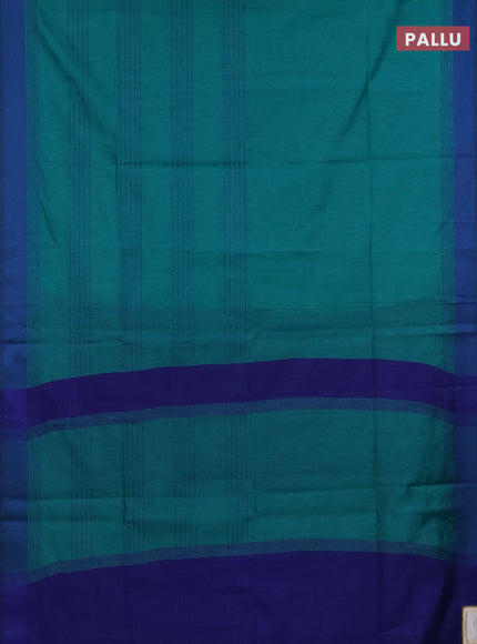 Semi dupion saree teal green and blue with allover thread stripe weaves and thread woven border
