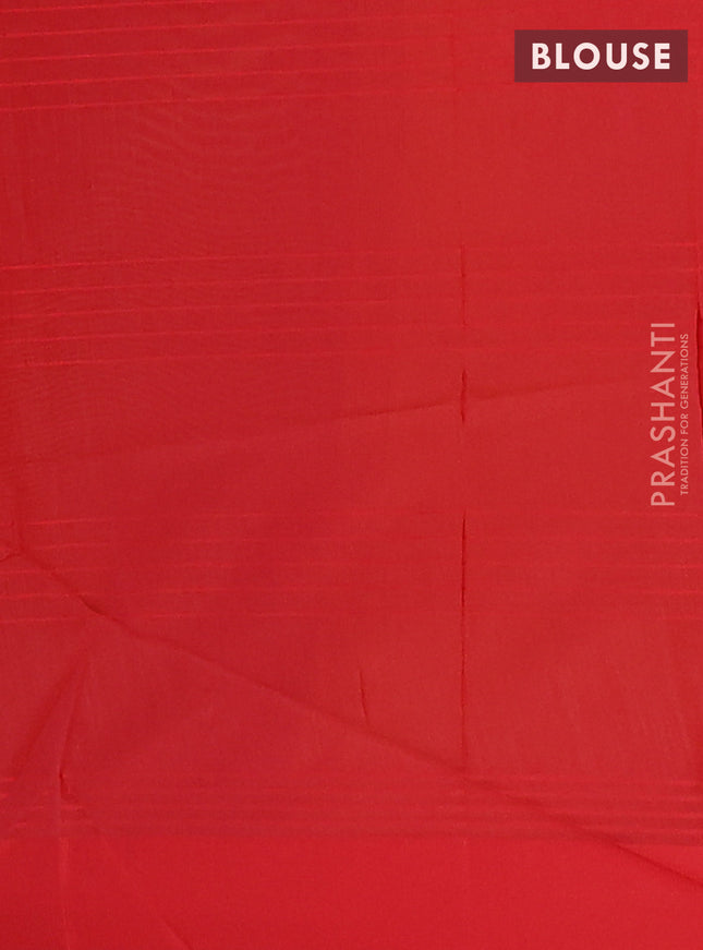 Semi dupion saree mango yellow and red with allover thread stripe weaves and thread woven border