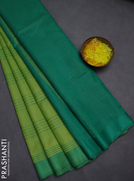 Semi dupion saree light green and green with allover thread stripe weaves and thread woven border