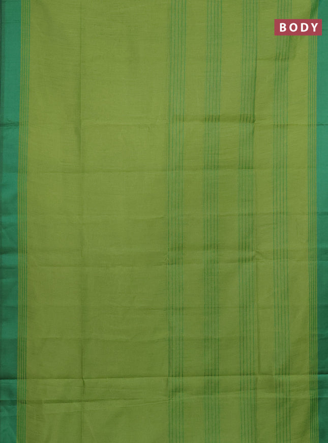 Semi dupion saree light green and green with allover thread stripe weaves and thread woven border