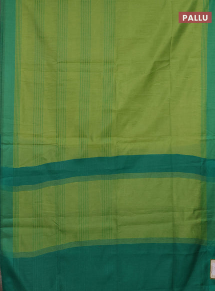 Semi dupion saree light green and green with allover thread stripe weaves and thread woven border