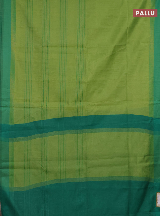Semi dupion saree light green and green with allover thread stripe weaves and thread woven border