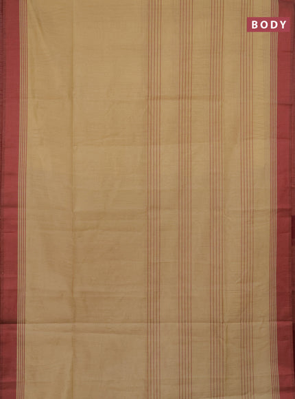 Semi dupion saree beige and maroon with allover thread stripe weaves and thread woven border