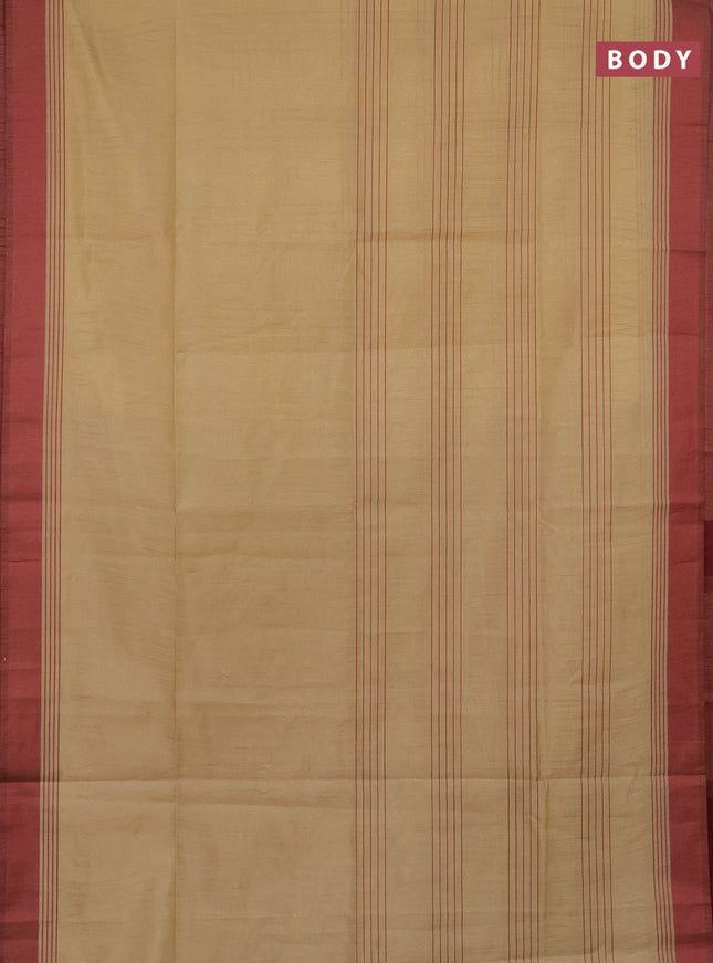 Semi dupion saree beige and maroon with allover thread stripe weaves and thread woven border