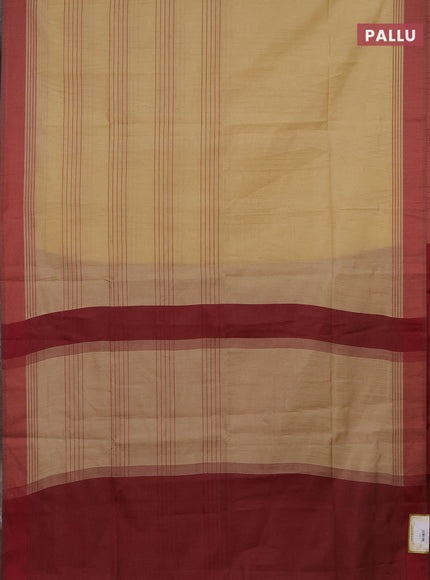 Semi dupion saree beige and maroon with allover thread stripe weaves and thread woven border