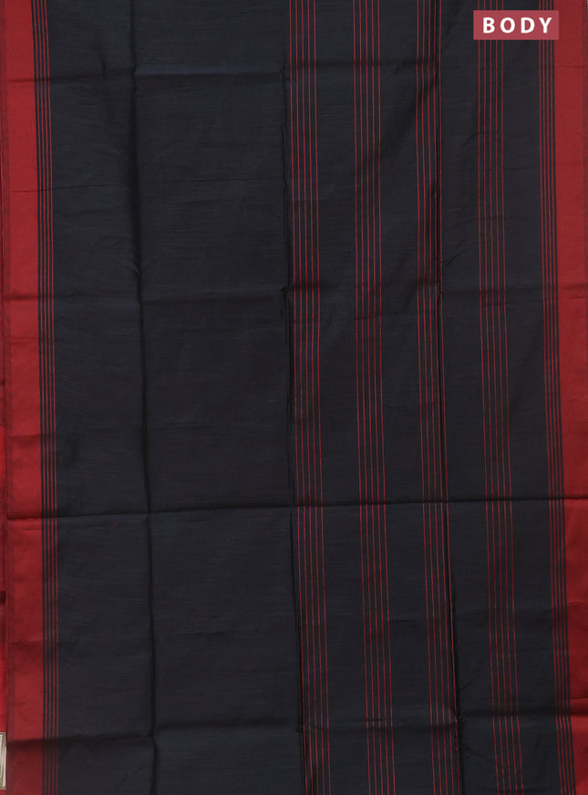Semi dupion saree black and maroon with allover thread stripe weaves and thread woven border