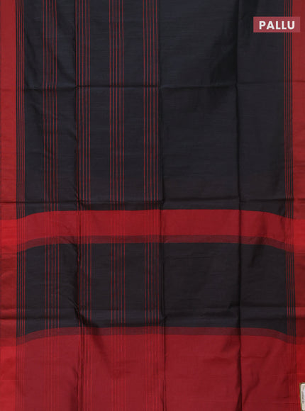 Semi dupion saree black and maroon with allover thread stripe weaves and thread woven border