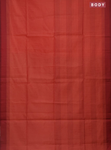 Semi dupion saree dark peach orange and maroon with allover thread stripe weaves and thread woven border