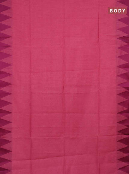 Semi dupion saree light pink and purple with allover stripe pattern and temple design thread woven border