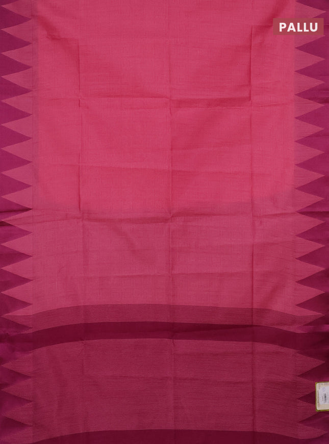Semi dupion saree light pink and purple with allover stripe pattern and temple design thread woven border