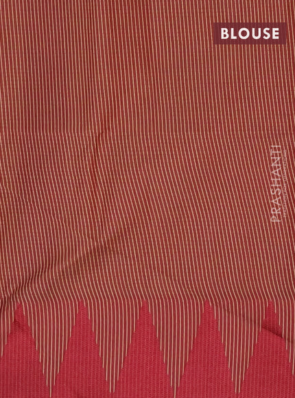 Semi dupion saree beige and maroon with allover stripe pattern and temple design thread woven border