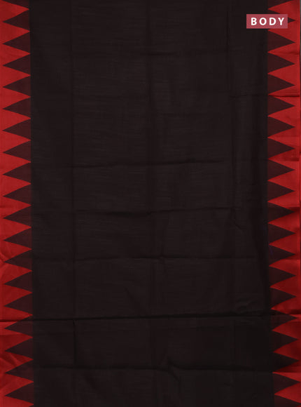 Semi dupion saree black and maroon with allover stripe pattern and temple design thread woven border