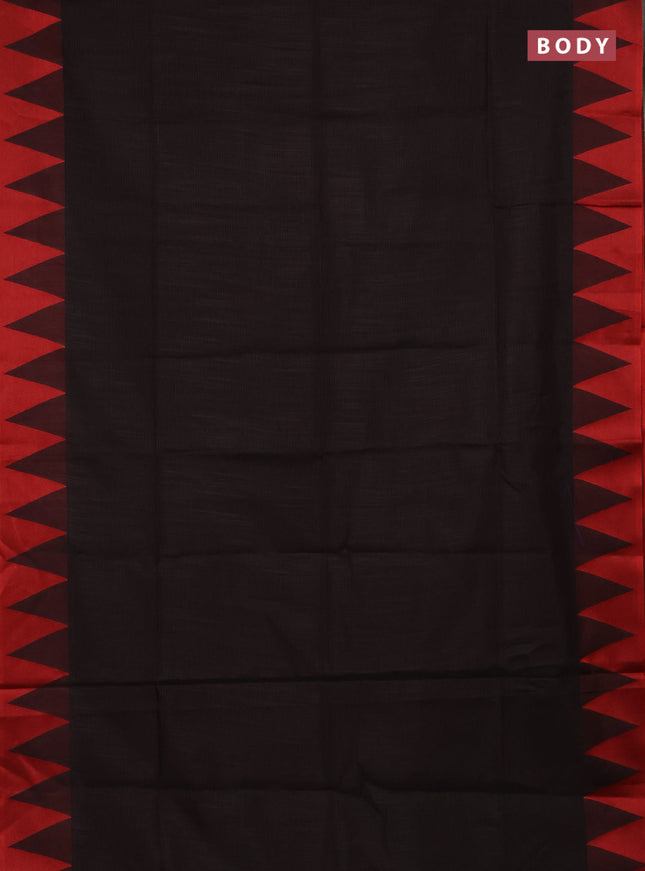 Semi dupion saree black and maroon with allover stripe pattern and temple design thread woven border