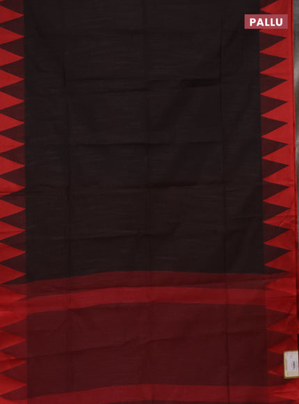 Semi dupion saree black and maroon with allover stripe pattern and temple design thread woven border