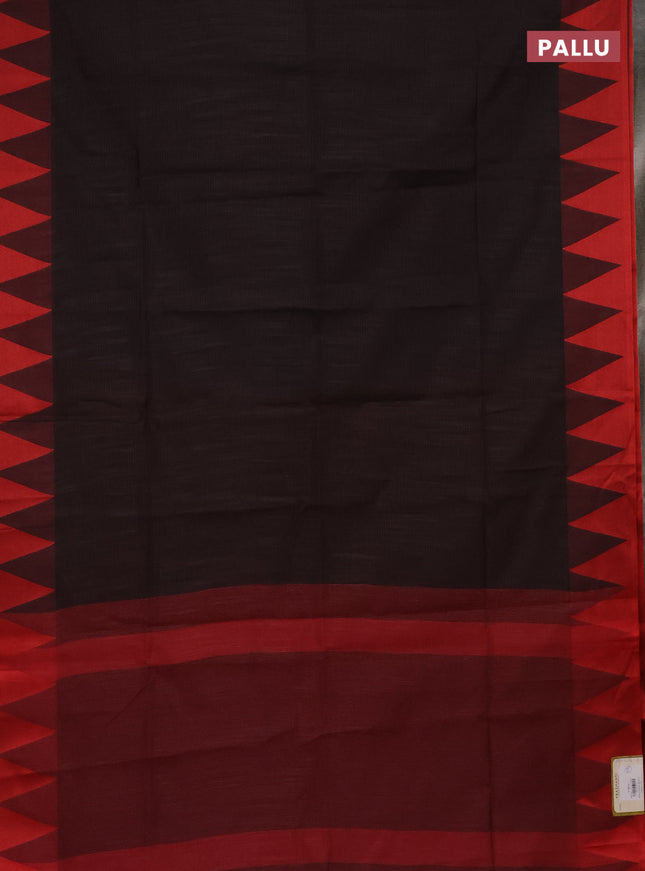 Semi dupion saree black and maroon with allover stripe pattern and temple design thread woven border