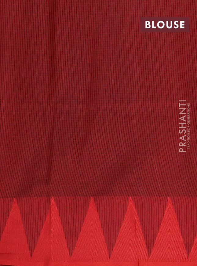 Semi dupion saree black and maroon with allover stripe pattern and temple design thread woven border