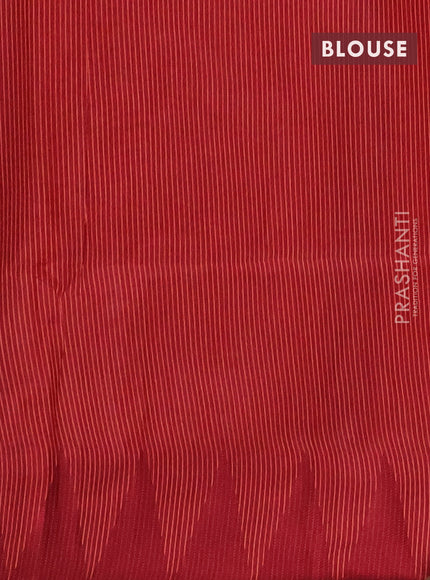 Semi dupion saree dark peach and maroon with allover stripe pattern and temple design thread woven border