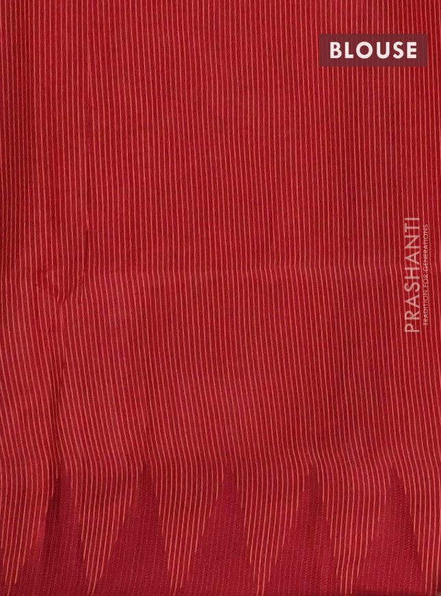 Semi dupion saree dark peach and maroon with allover stripe pattern and temple design thread woven border