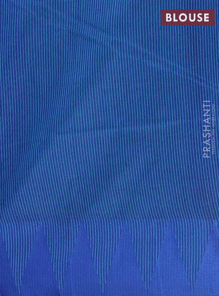Semi dupion saree teal green and blue with allover stripe pattern and temple design thread woven border