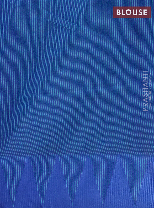 Semi dupion saree teal green and blue with allover stripe pattern and temple design thread woven border