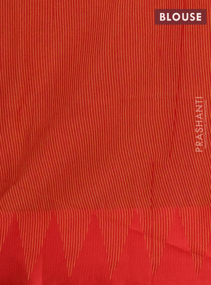 Semi dupion saree mango yellow and maroon with allover stripe pattern and temple design thread woven border