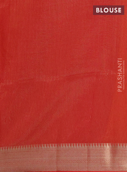 Semi dupion saree mango yellow and red with allover thread woven buttas and zari woven border