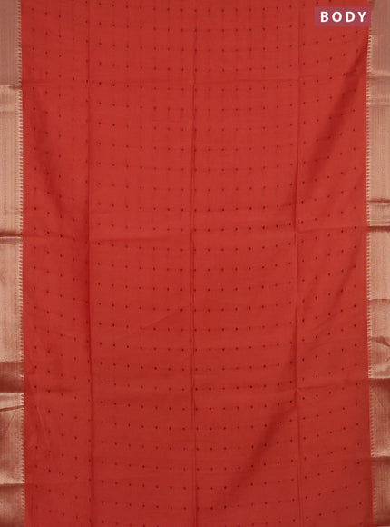 Semi dupion saree dark peach and maroon with allover thread woven buttas and zari woven border