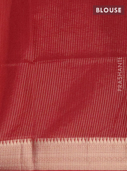 Semi dupion saree dark peach and maroon with allover thread woven buttas and zari woven border