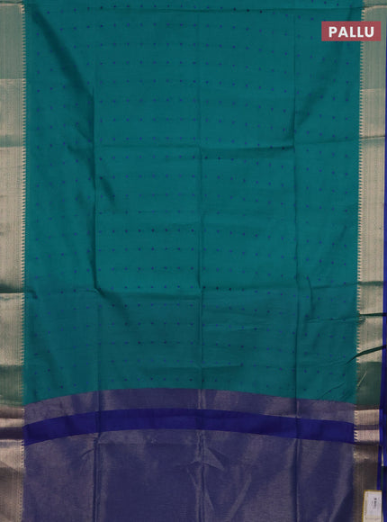 Semi dupion saree teal green and blue with allover thread woven buttas and zari woven border