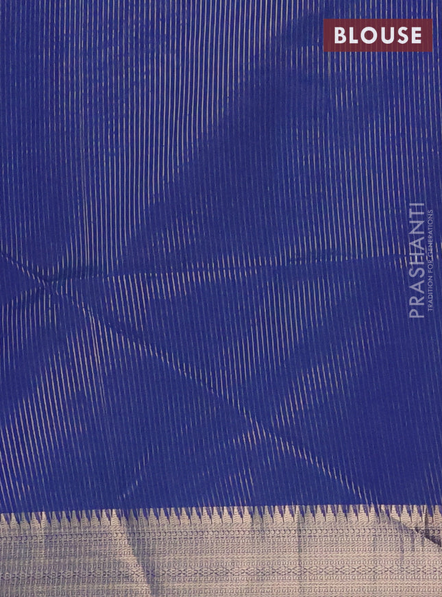 Semi dupion saree teal green and blue with allover thread woven buttas and zari woven border