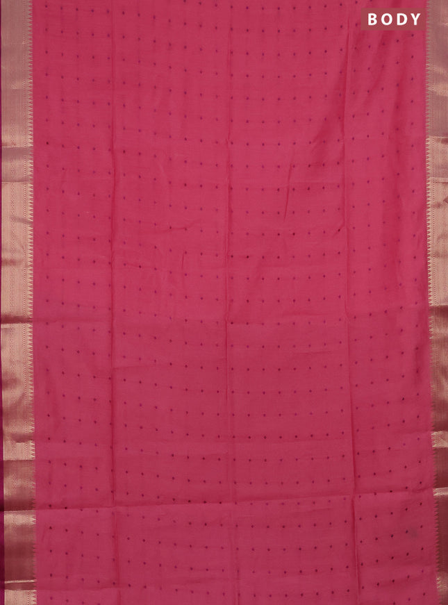 Semi dupion saree light pink and purple with allover thread woven buttas and zari woven border